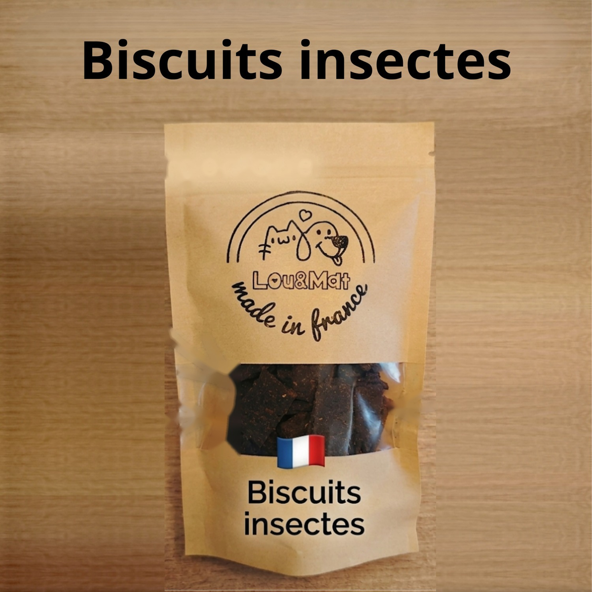 Sachet de biscuits pour chien aux insectes Lou&Mat, recette sans poulet